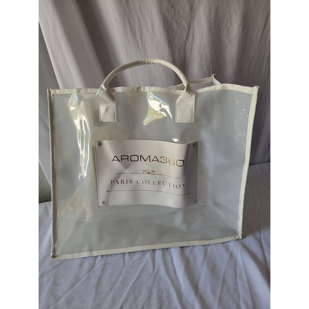 AROMA360 Paris Collection Tote Bag White Clear Double Handle Travel Shopper